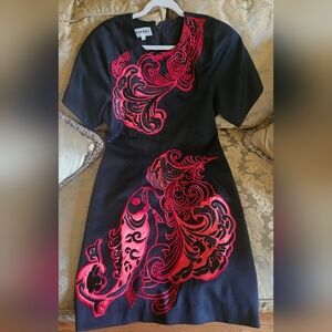 NWOT Korii Joko International vintage knee length black and red embroidere dress